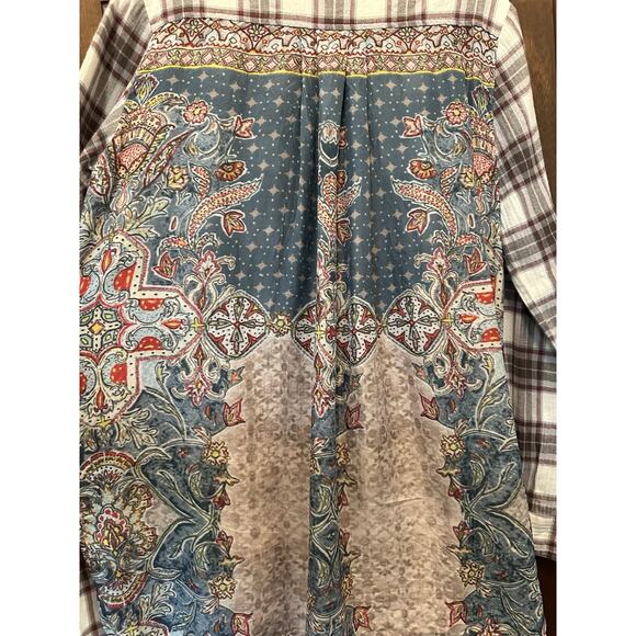 Johnny Was‎ 3j Workshop Altivo Scarf Back Plaid Top Size S Silk - Picture 4 of 5